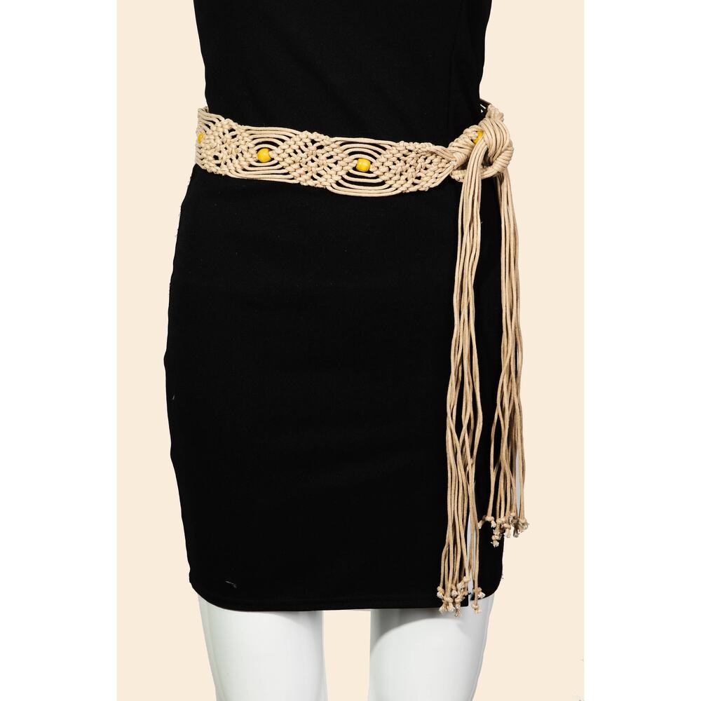 Boho Pattern Braided Belt Khaki